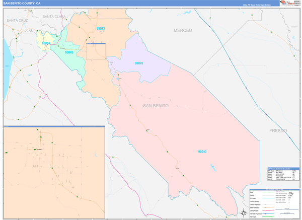 San Benito County, CA Wall Map Color Cast Style